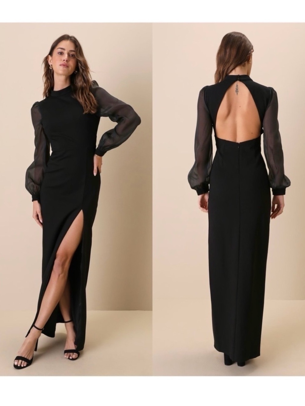 Lulus New with tag Black Open-Back Long Sleeve Evening Gown